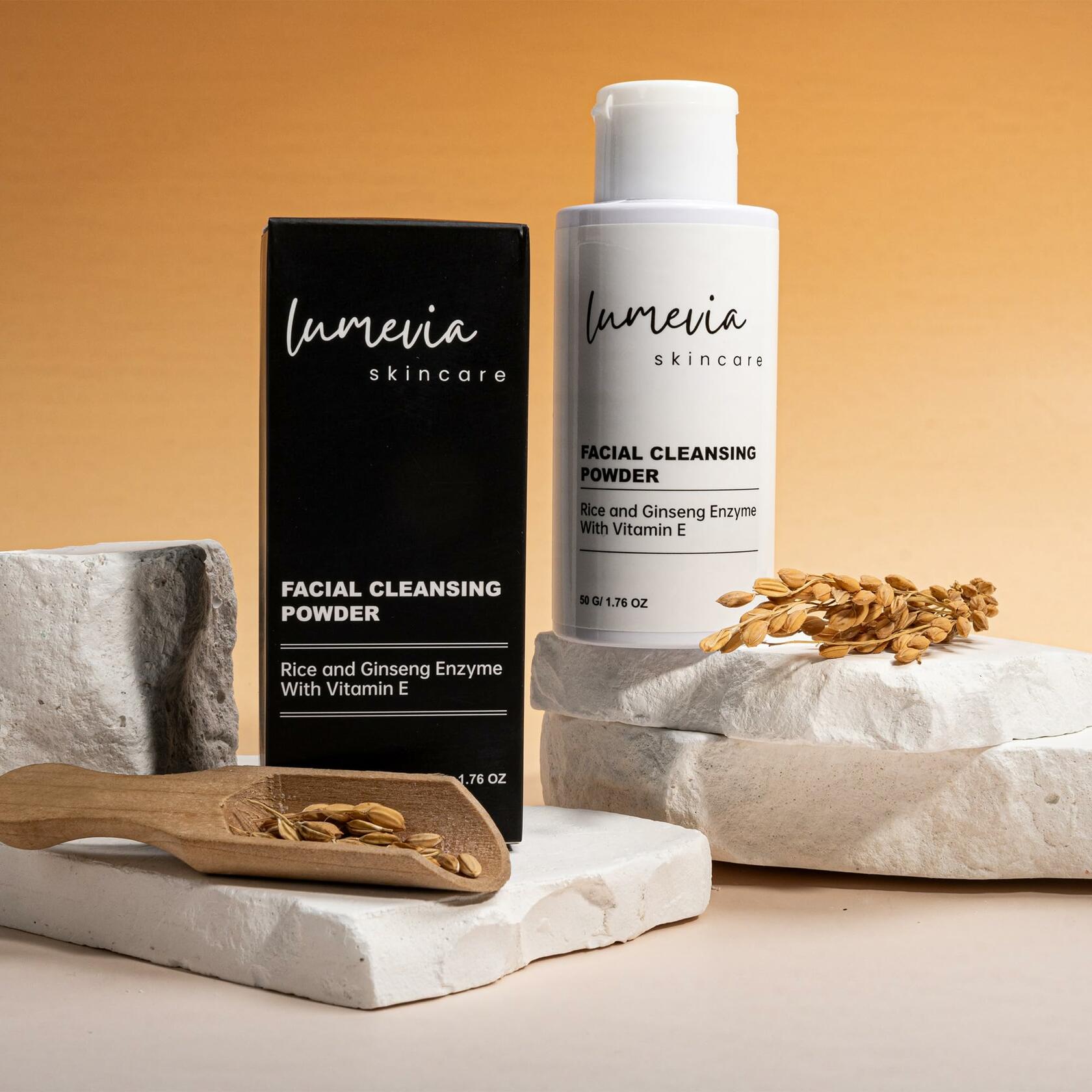 Lumevia Skincare Rice & Ginseng Enzyme Powder Facial Cleanser Vitamin E 50g