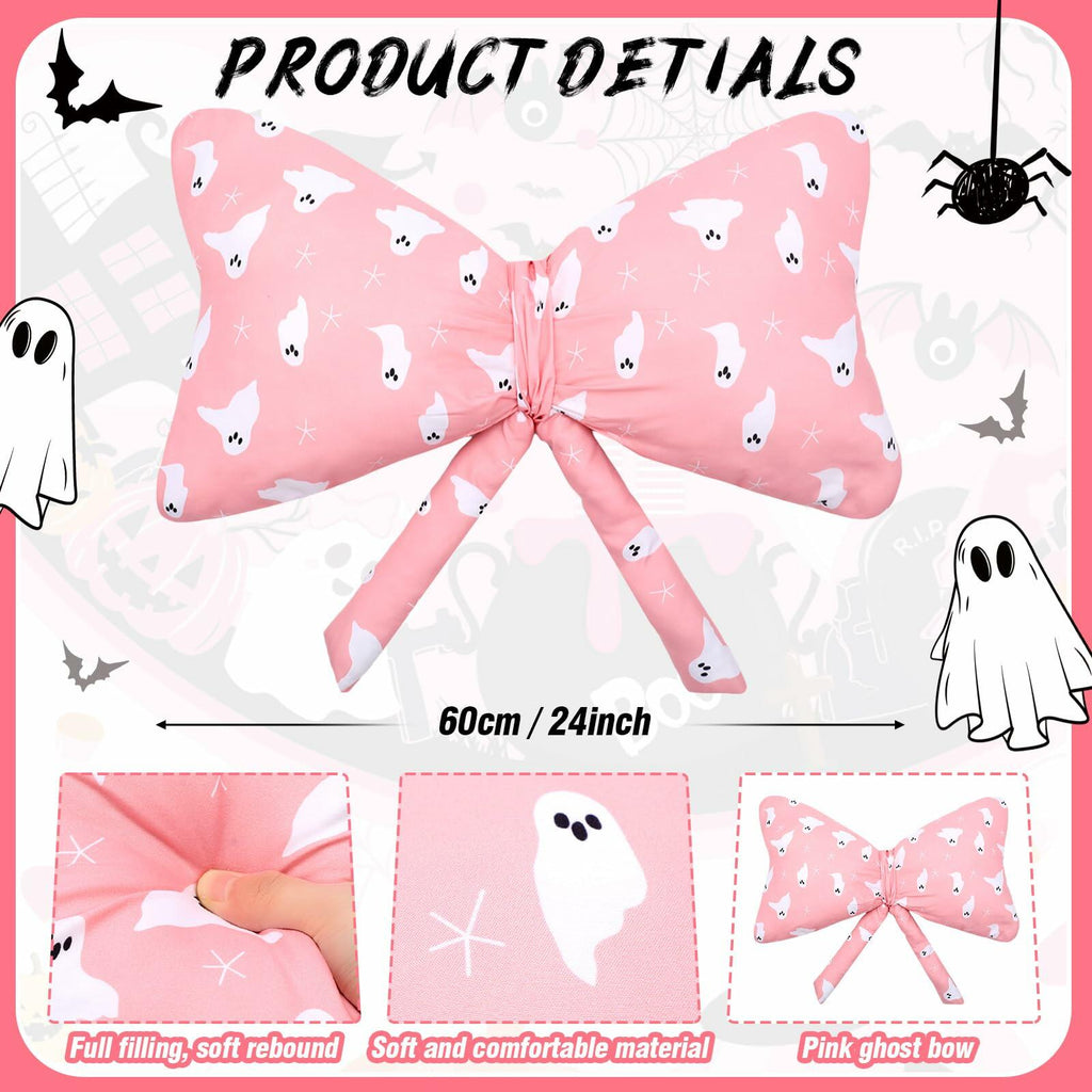 Weysat Pink Halloween Ghost Bow Pillow 13x24 Inch Large Cotton Cushion