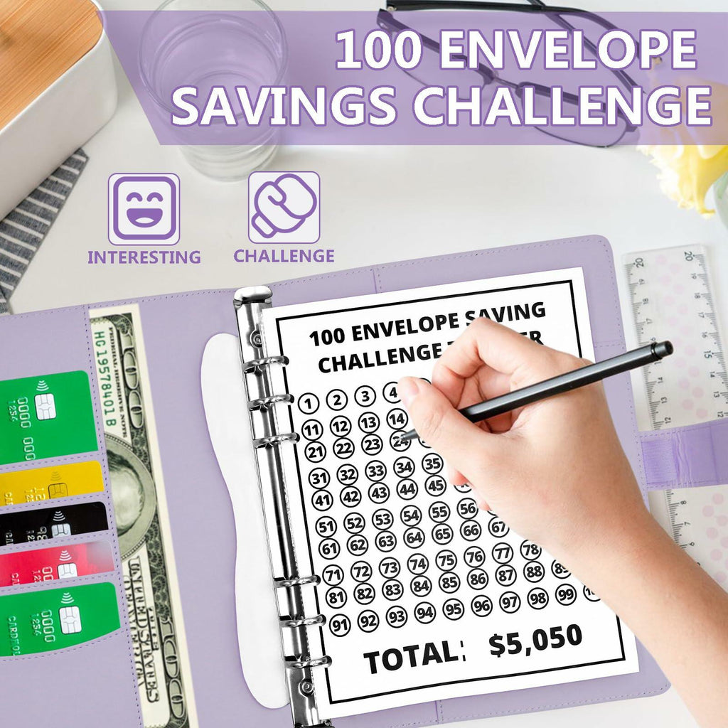 Mashaop 100 Envelope Challenge Binder White PU A4/Letter 13 Pages