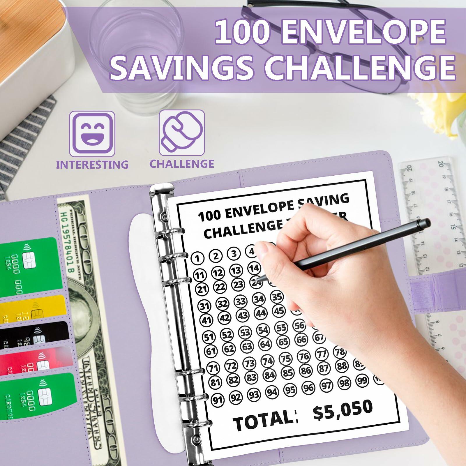 Mashaop 100 Envelope Challenge Binder White PU A4/Letter 13 Pages