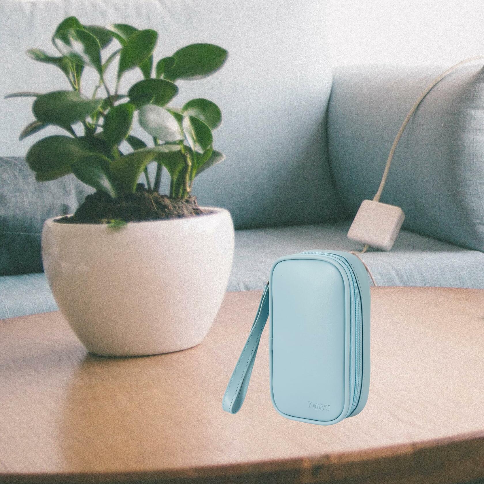 Koikyu PU Leather Tampon Organizer Bag with Zipper Handle Light Blue Small