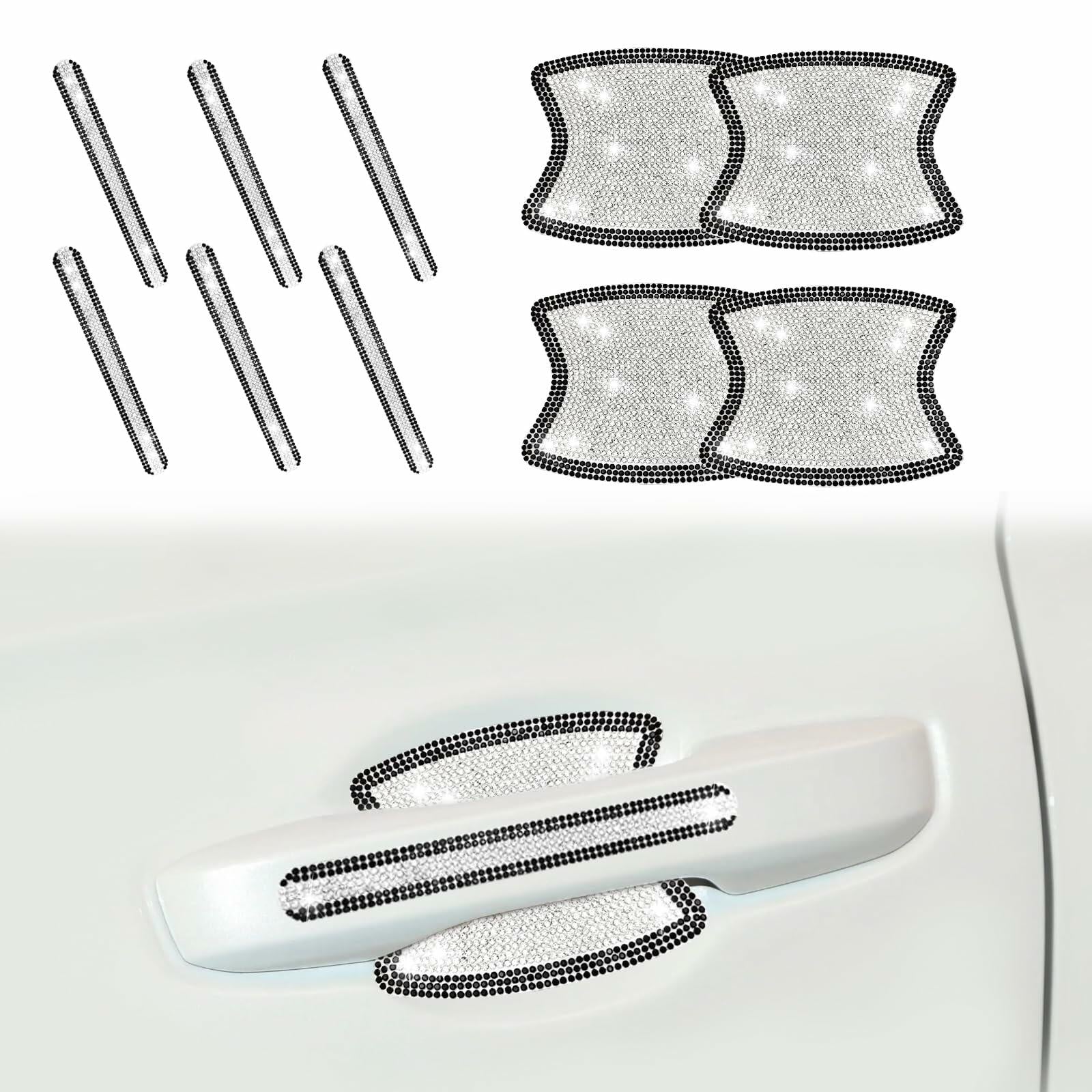 KEVWR 10pcs Bling Rhinestone Car Door Handle Stickers Protective Film Colorful