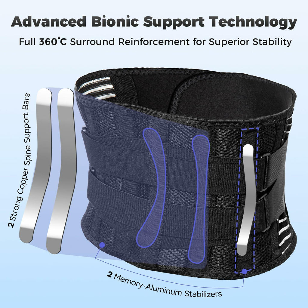 Ebullient Assimilate Adjustable Lumbar Back Brace Black/Silver Size S