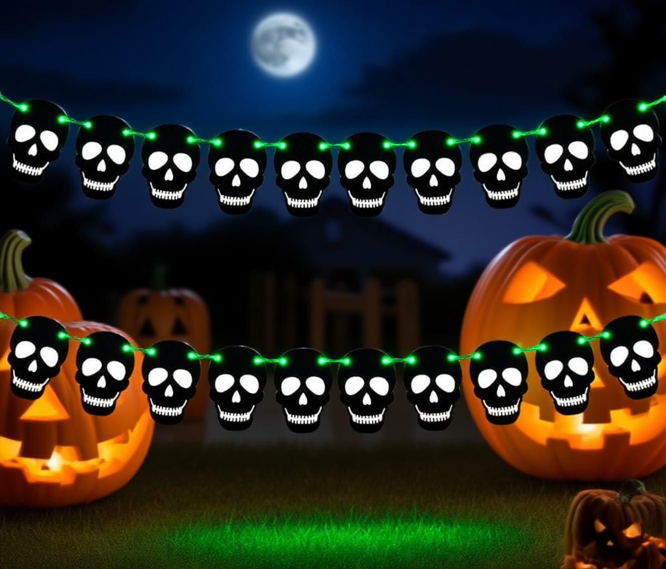 RadiantFlux Glowing Halloween Skull Flag 10Ft Green Felt Skull Banner