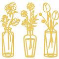 MorningRo 3 Pieces Metal Flowers Wall Decor Vase Rustic Farmhouse Gold