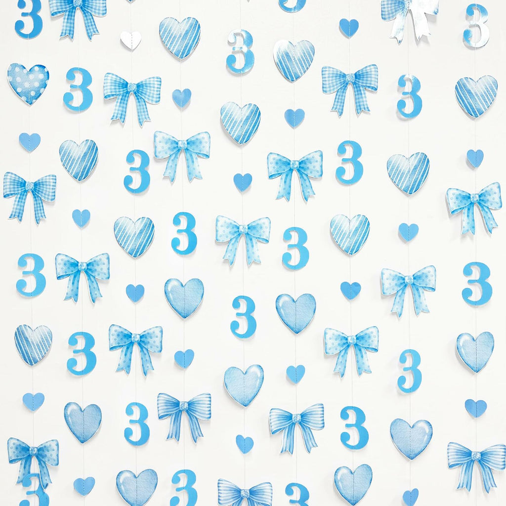 40Ft Blue 3rd Birthday Bow Garland Banner Heart Streamer Party Decor