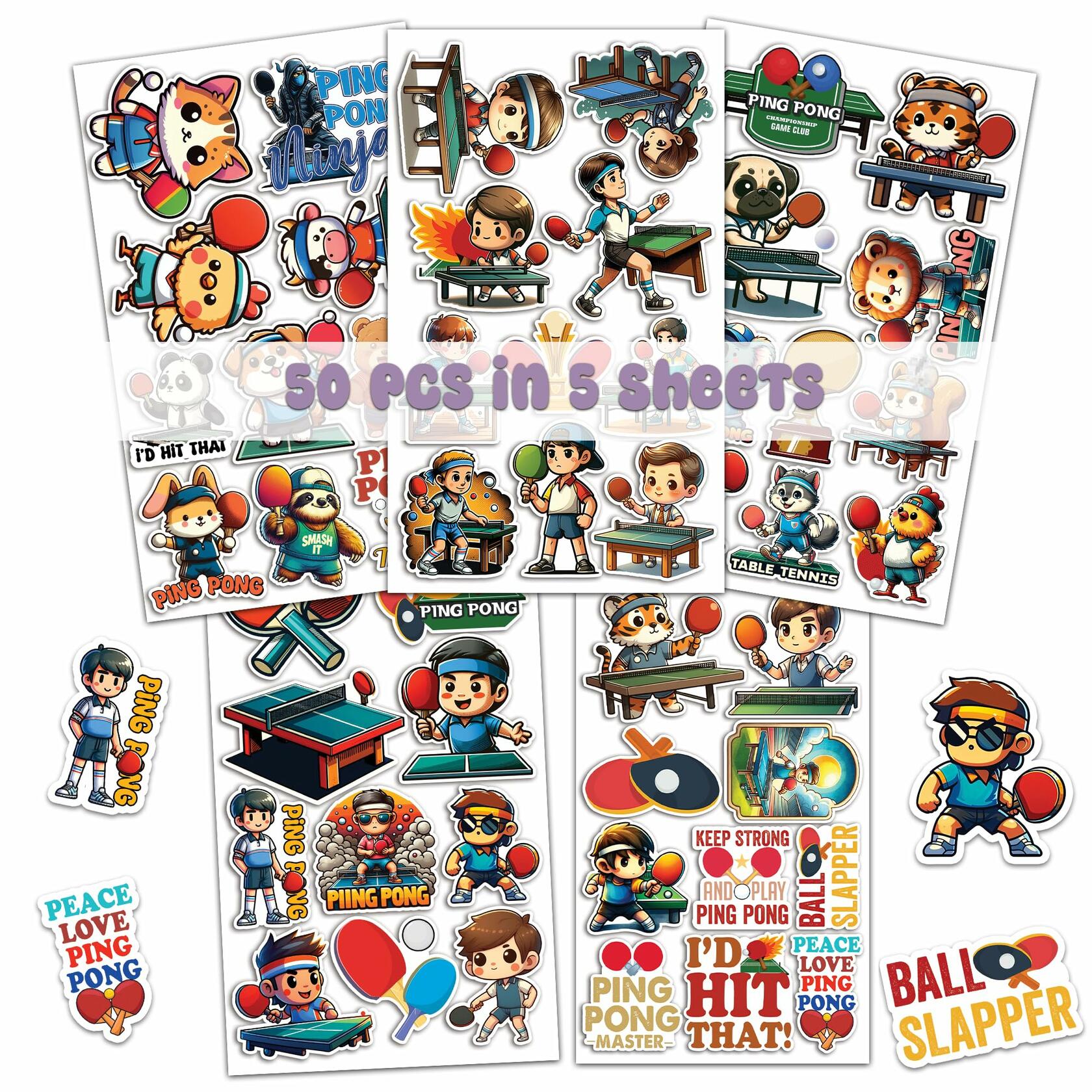 BIGZORO 50PCS Ping Pong Table Tennis Stickers Waterproof Vinyl Decals