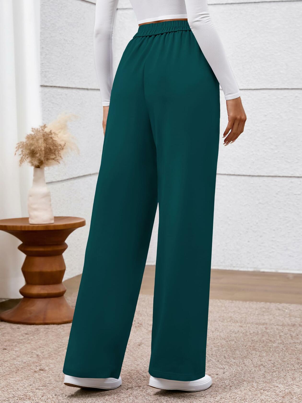 BTFBM Women's High Waisted Stretchy Palazzo Pants Dark Blue Size L
