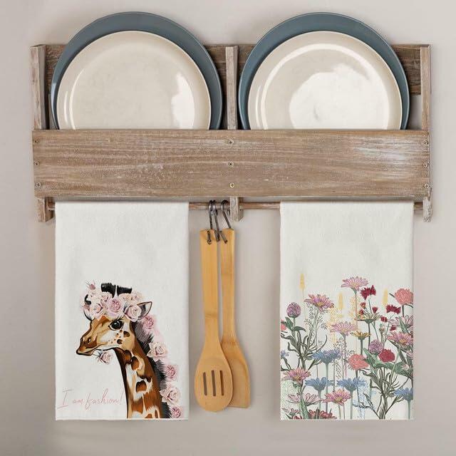 Ymaotrade 2-Pack Giraffe & Flower Dish Towels Microfiber Quick Dry 24x16in