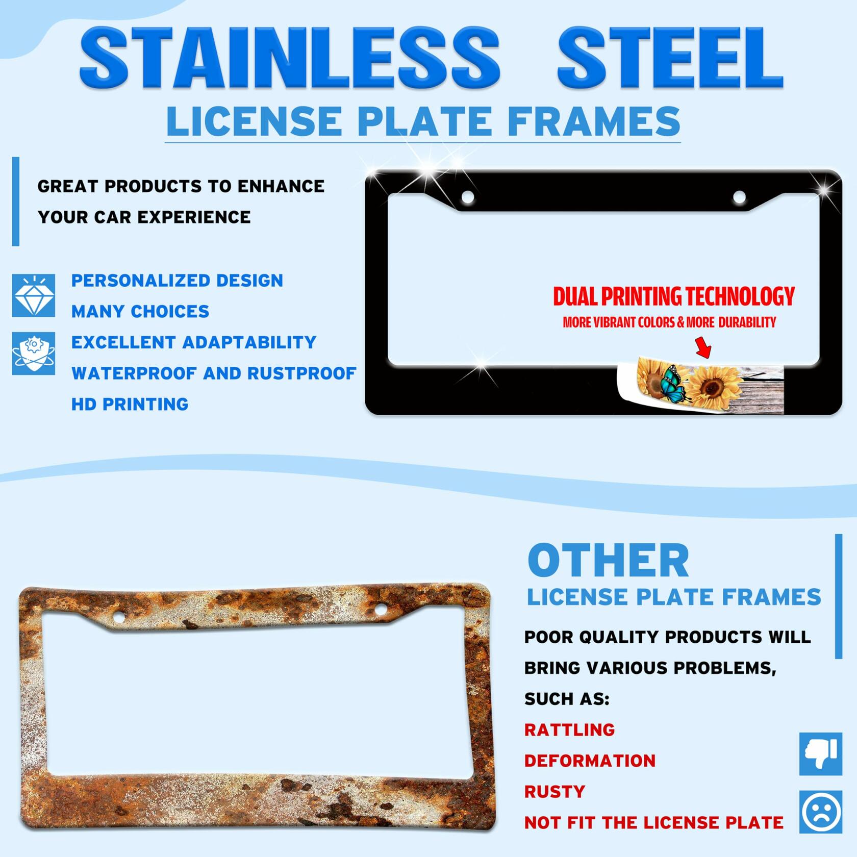 Cassette Music Tape License Plate Frame Stainless Steel 6.3x12.2 in
