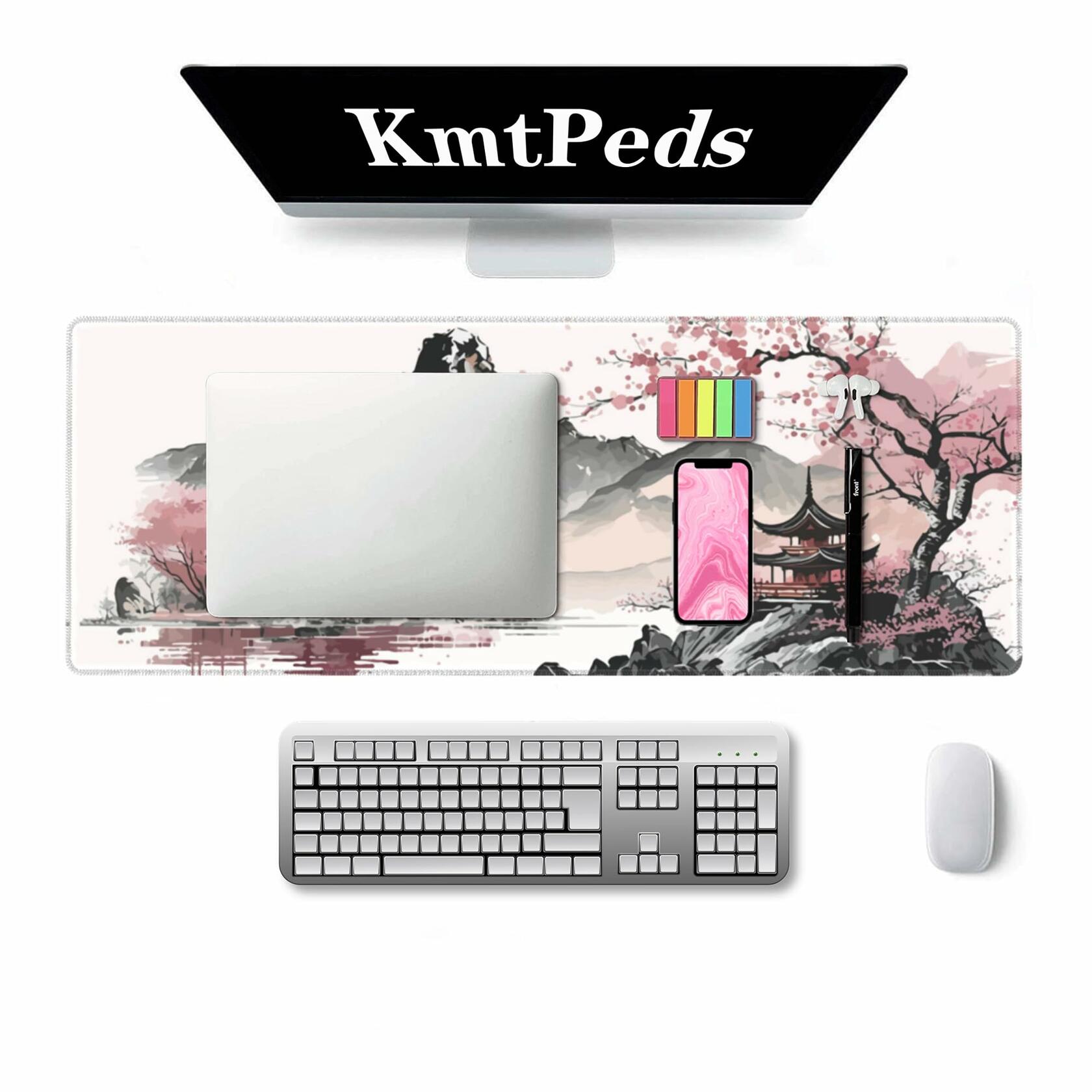 Topographic Gaming Mouse Pad Large Extended White Desk Mat 31.5x11.8