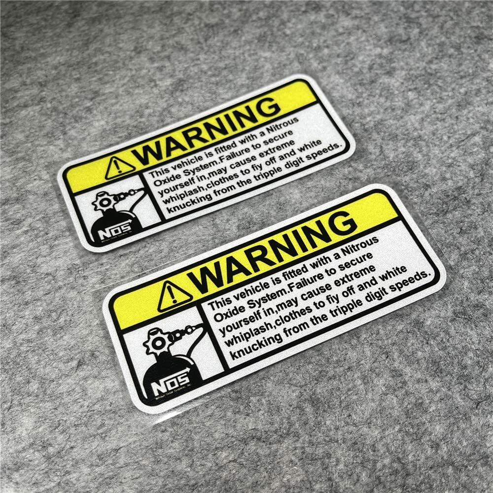 2PCS Warning NOS Stickers Car Motorcycle Helmet Racing Decals 5x2.1cm