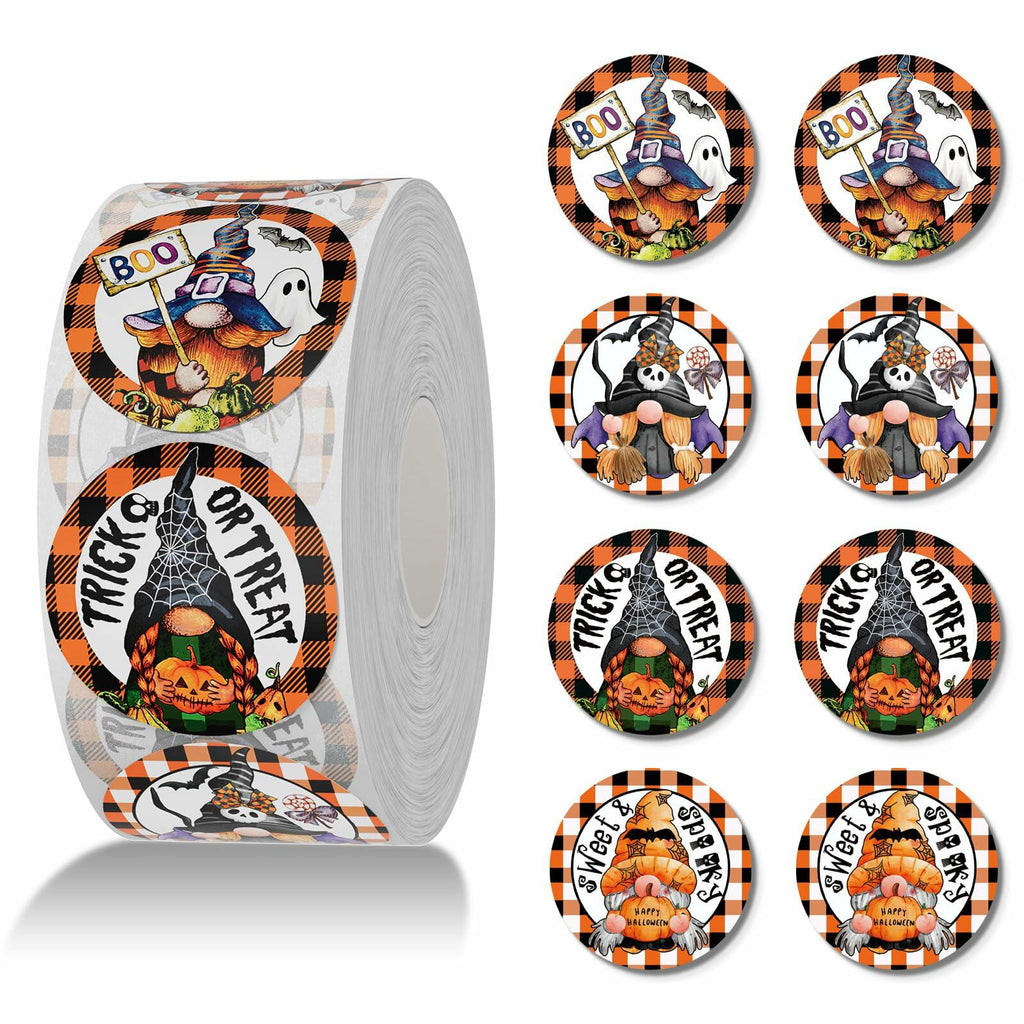 ZAEW Halloween Sticker Roll 500pcs 1.5" Round Colored Gnomes Decals