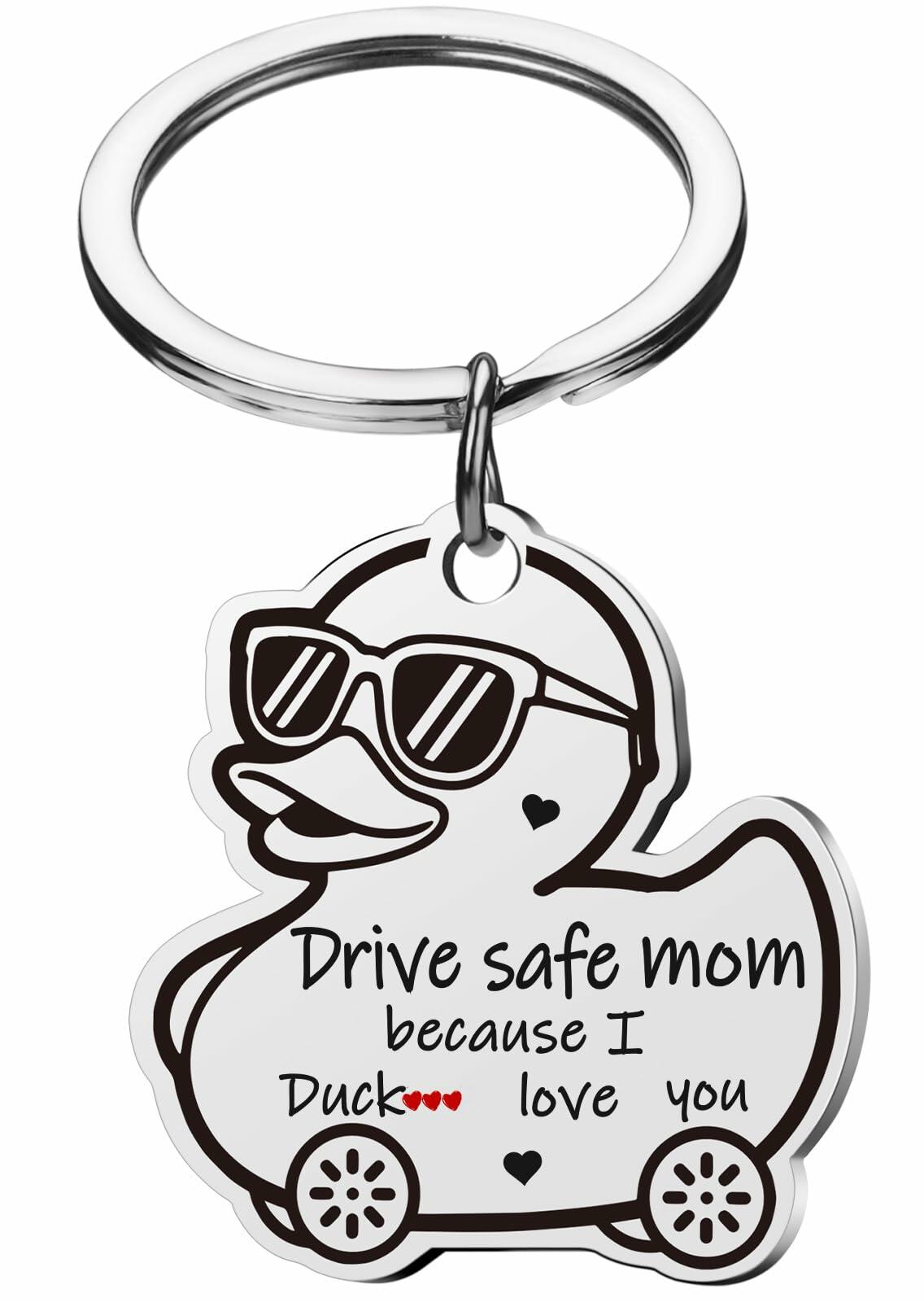 XgiftCreat Drive Safe Mom Keychain Small Letter Print Animal Pattern