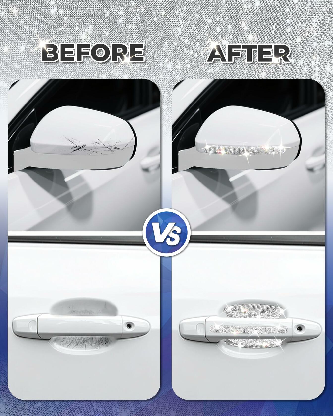 MUPEAK Car Door Handle Protector 10PCS White Sparkling Rhinestone Universal