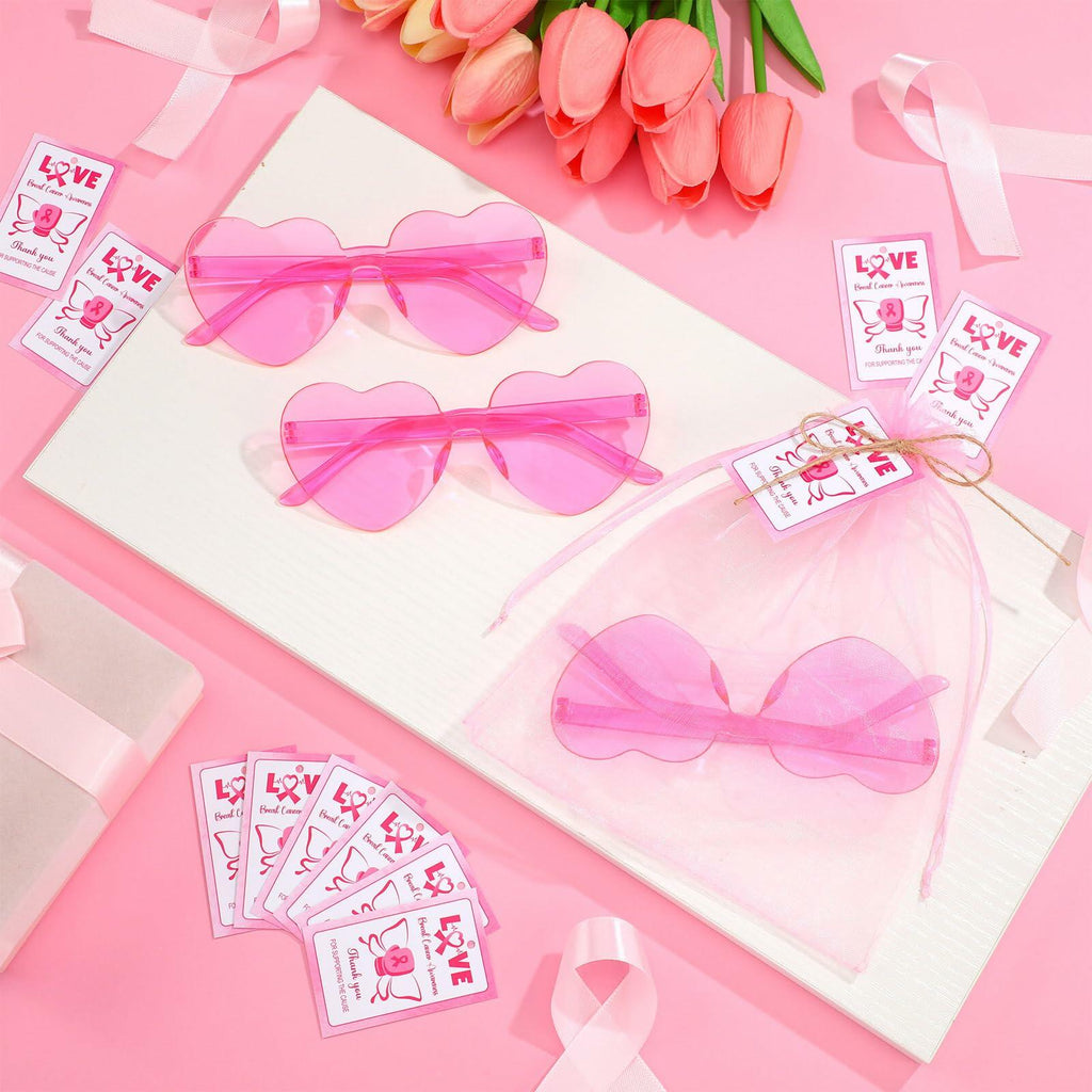 Tellegloww 24pcs Pink Heart Sunglasses Breast Cancer Awareness Gifts