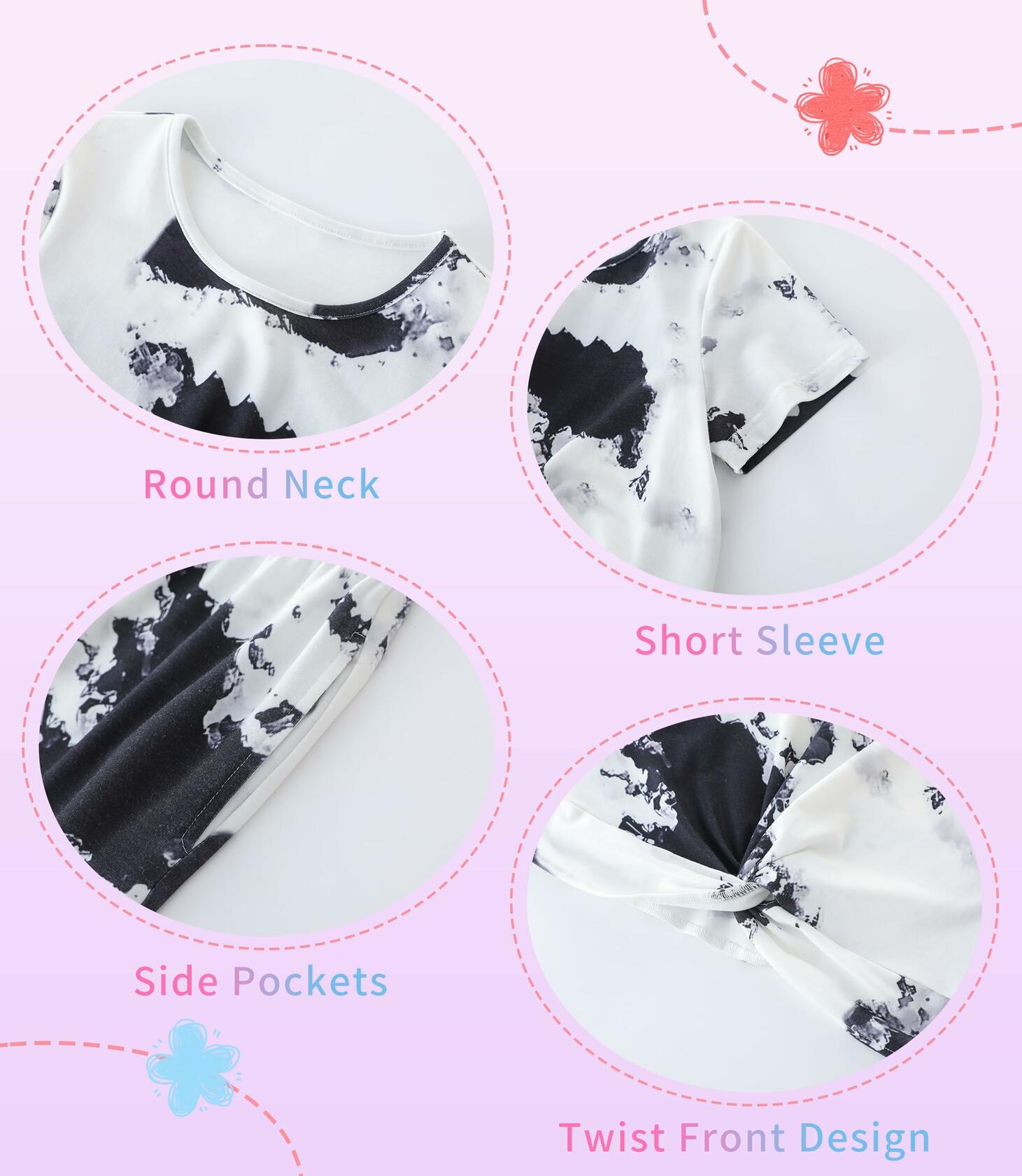 Hvididan Girls Tie Dye Twist Front Top & Sweatpants Set Black White Size 9-10Y