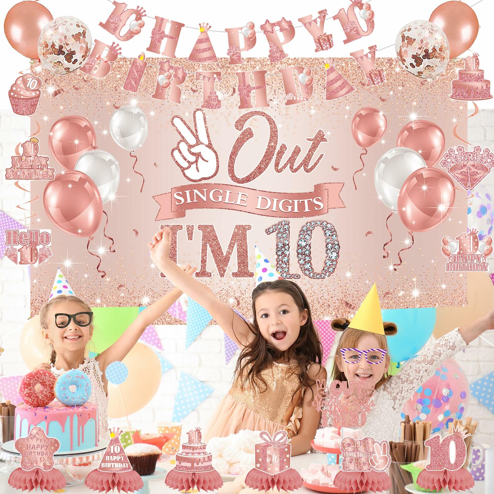 Holkcog Happy 10th Birthday Decorations Girl Rose Gold Banner Party Supplies