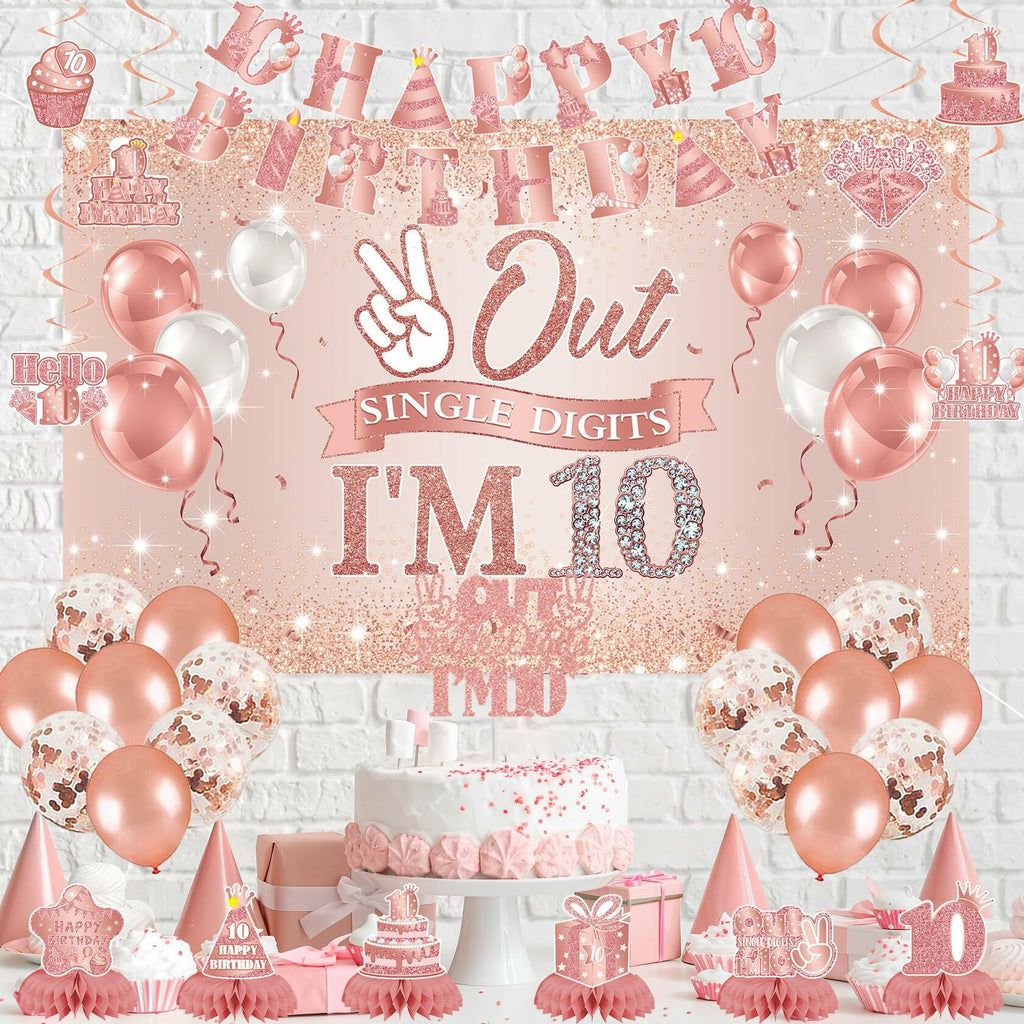 Holkcog Happy 10th Birthday Decorations Girl Rose Gold Banner Party Supplies