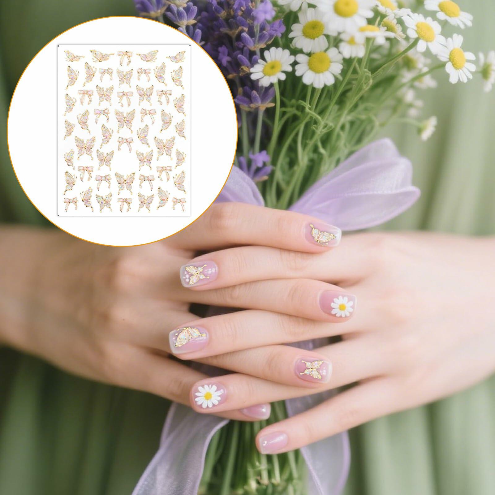 Prasacco Butterfly Nail Stickers 5D Embossed Gold Shell Nail Art Decals