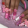 YEFIUO Pink Press On Nails 24 Pcs Long Square Full Cover Acrylic Set
