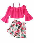 YOURUIKEY Girls Summer Halter Crop Top Floral Shorts Set Rose Red 11-12