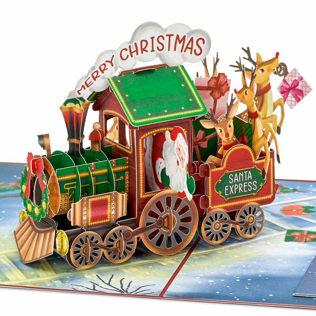 POPWOW Christmas Gingerbread Train 3D Pop Up Card 5x7 with Envelope