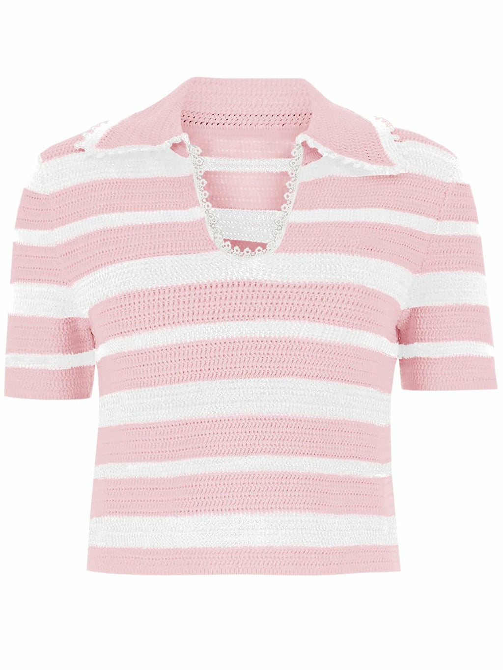 Saodimallsu Womens Cropped Striped Sweater Top V Neck Pink