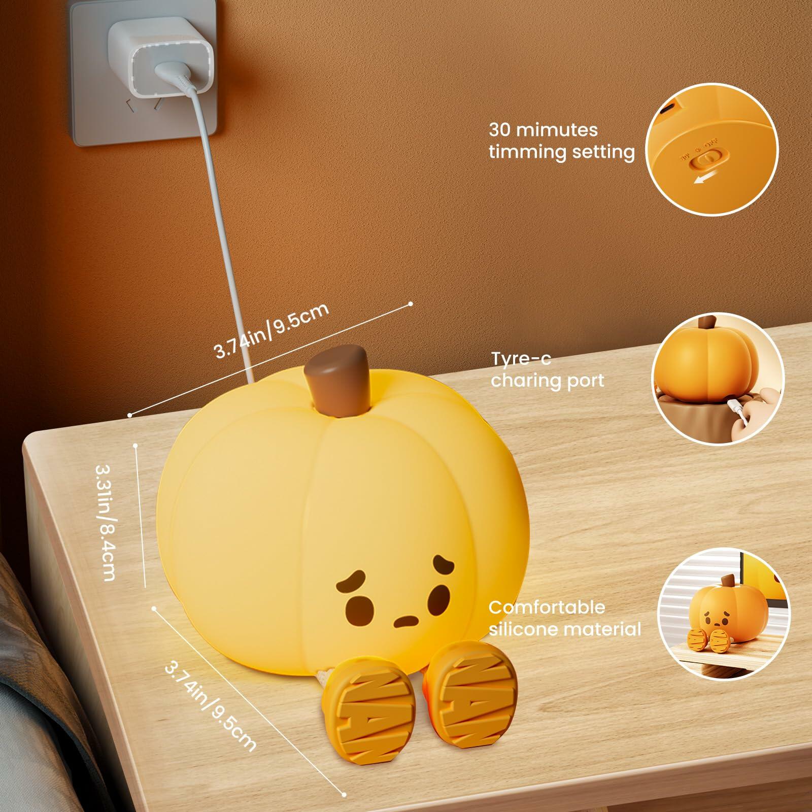 Wastou Pumpkin Silicone Night Light 3-Level Dimmable Rechargeable Orange