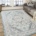 FlyDOIT Vintage 5x8 Blue Floral Medallion Washable Area Rug