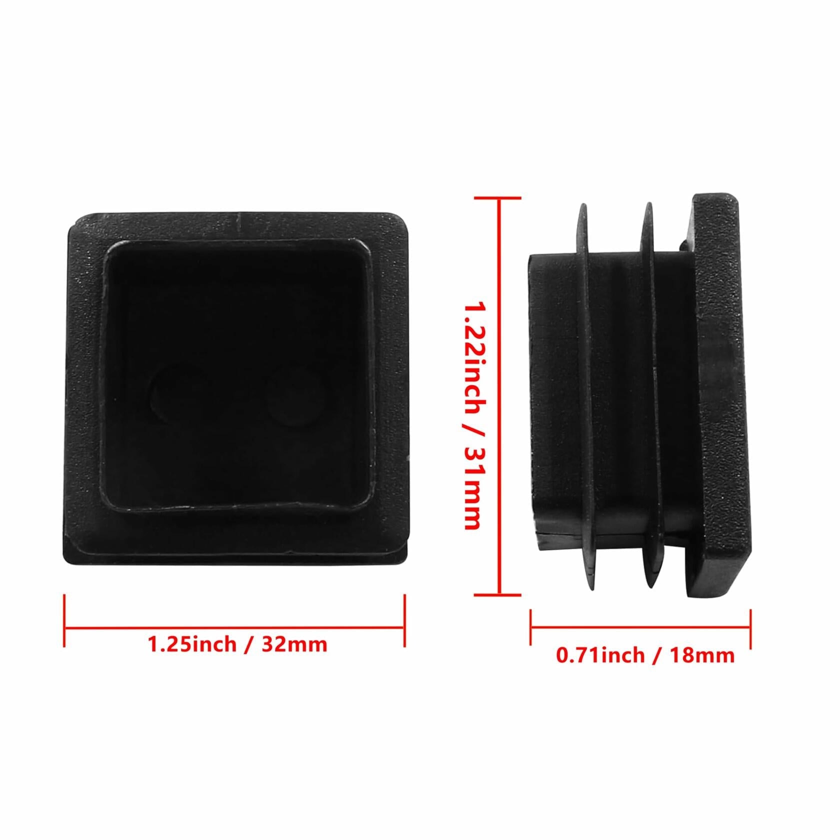 8 Pack 1.25" Square Plastic Tubing Plug Black Steel Fence Post End Caps