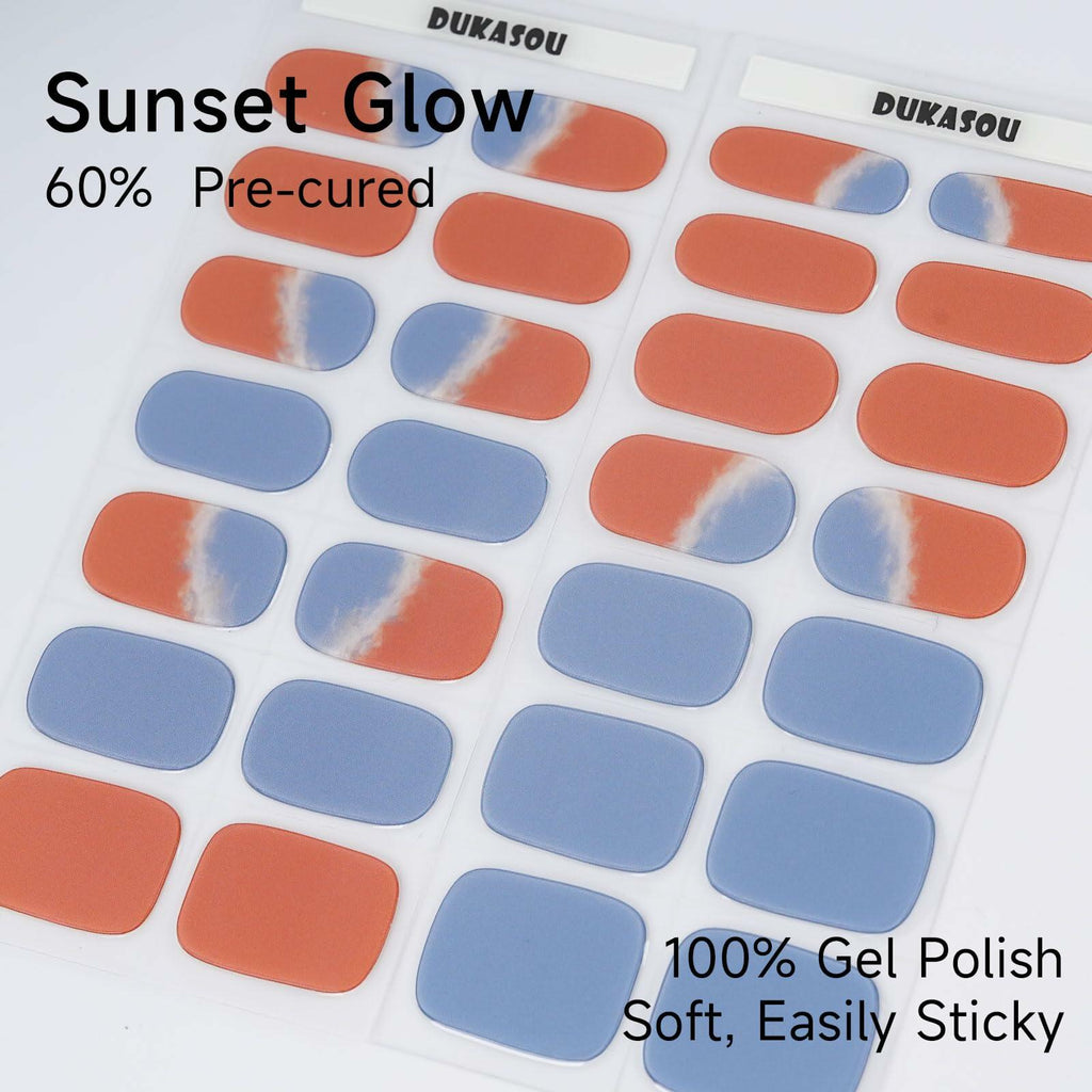 DUKASOU Semi Cured Gel Nail Strips 28 pcs Sunset Glow UV Nail Stickers