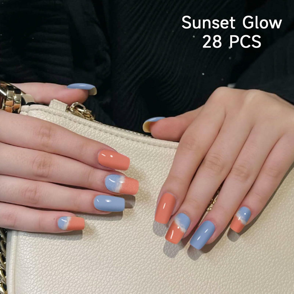 DUKASOU Semi Cured Gel Nail Strips 28 pcs Sunset Glow UV Nail Stickers