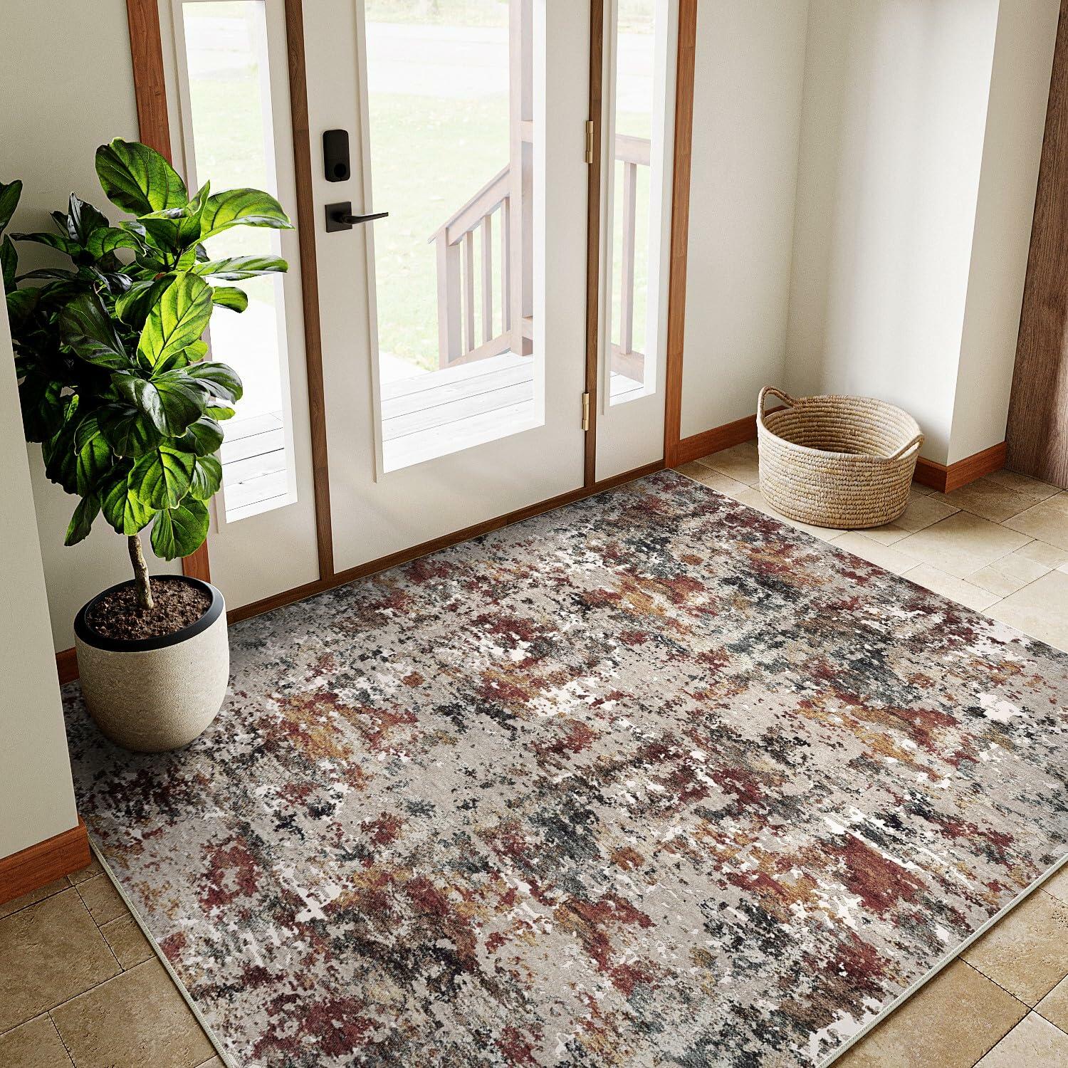 PureCozy 3x5 Taupe Vintage Floral Washable Low Pile Area Rug Classic