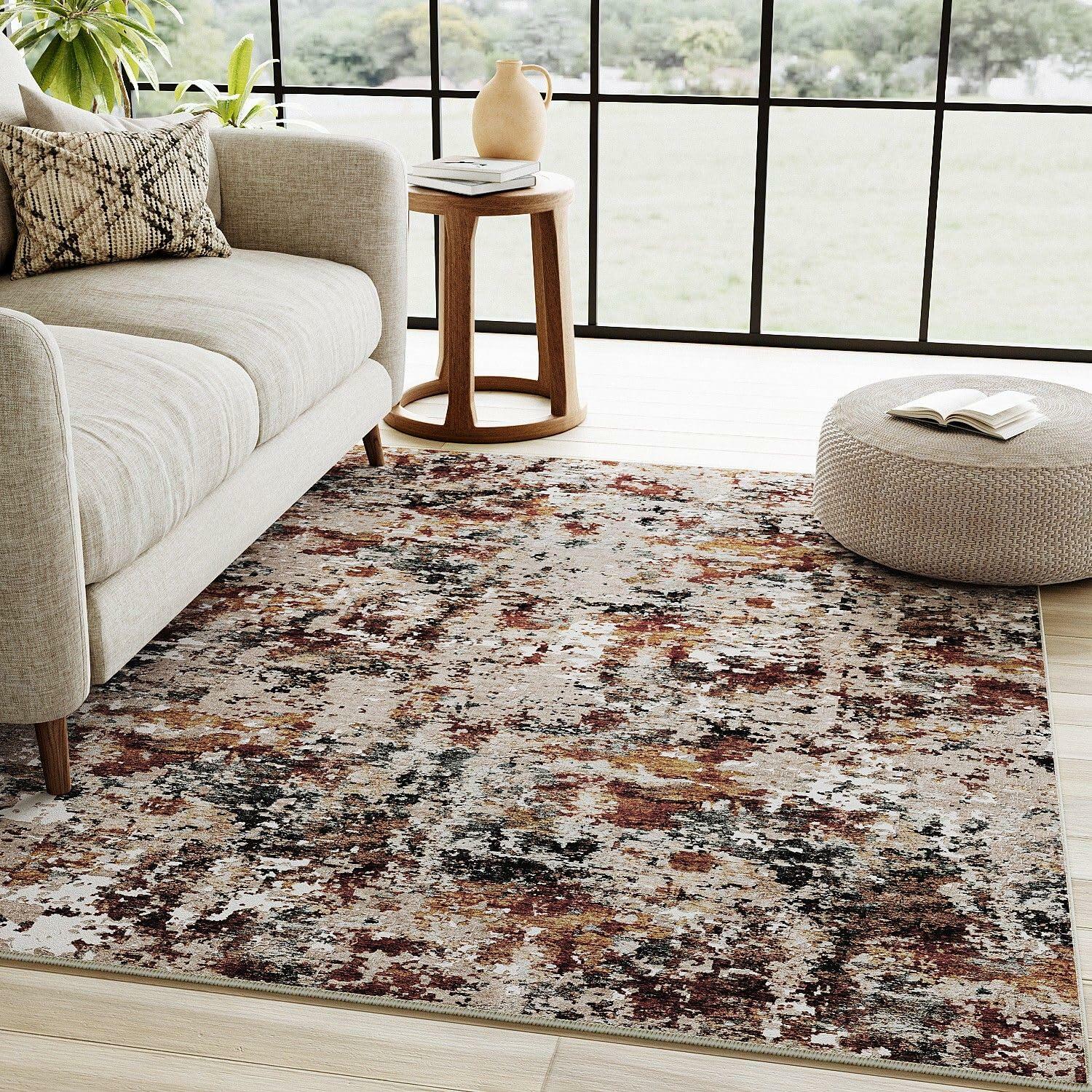 PureCozy 3x5 Taupe Vintage Floral Washable Low Pile Area Rug Classic