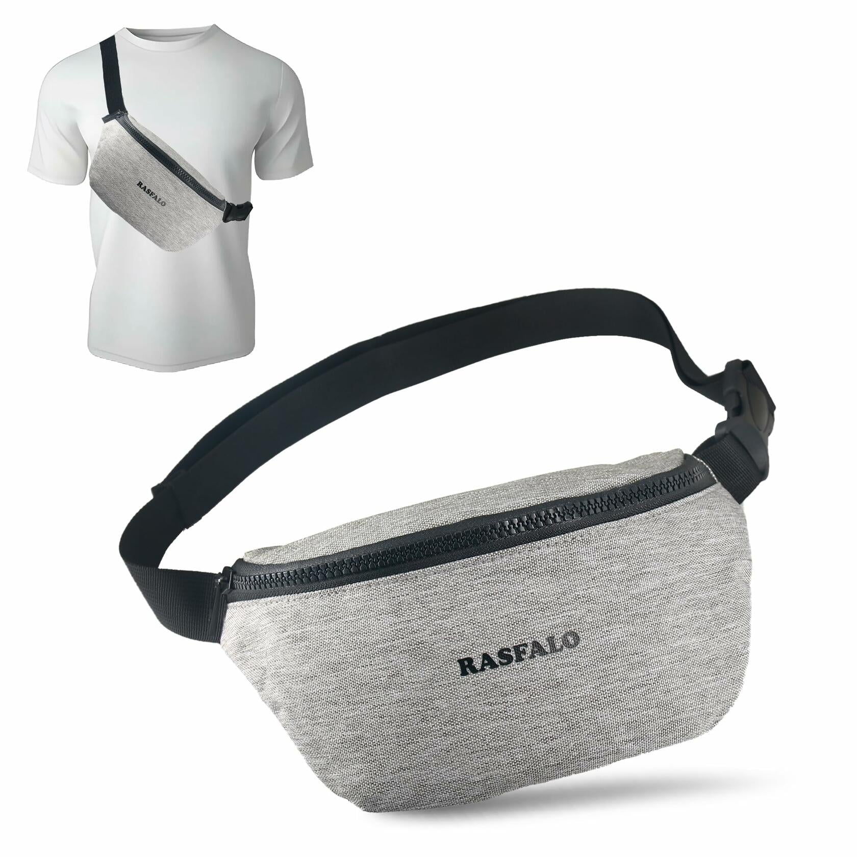 Rasfalo Fanny Pack Crossbody Bag Adjustable Belt Large Black Style 02