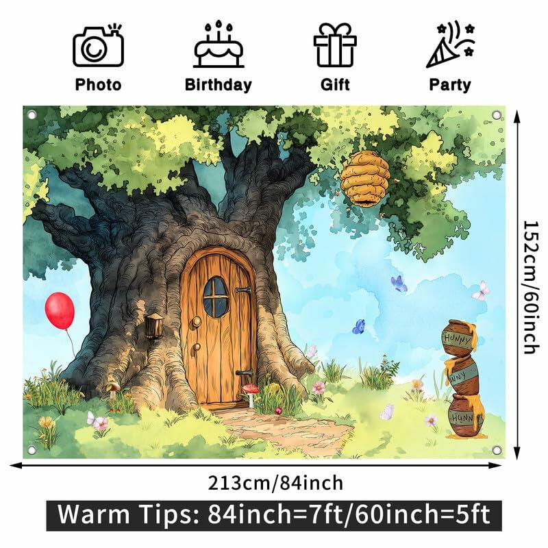 UMURILXY Cartoon Hunny Forest Backdrop 7x5FT Polyester Spring Tree Honey