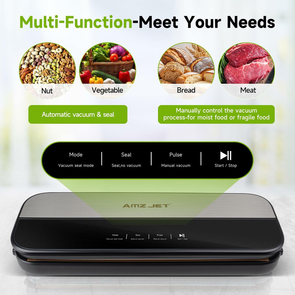 Amz Jet Food Sealer Vacuum Sealer Stainless Steel LED Touch 50Bags Grayish Black