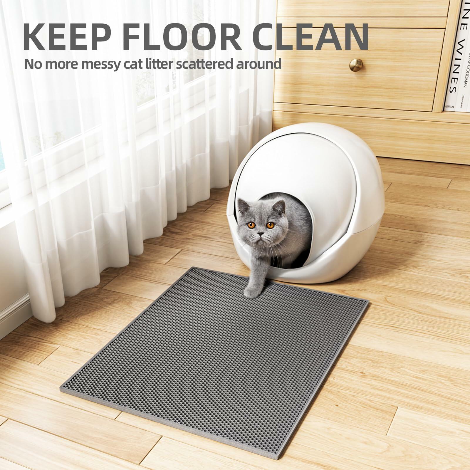 ESTHELLO Cat Litter Mat Large Honeycomb Double Layer Gray 36x30
