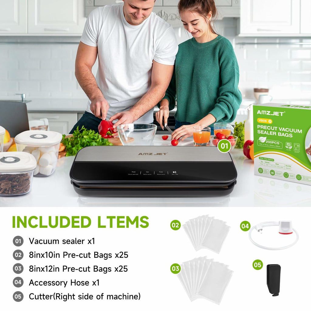 Amz Jet Food Sealer Vacuum Sealer Stainless Steel LED Touch 50Bags Grayish Black