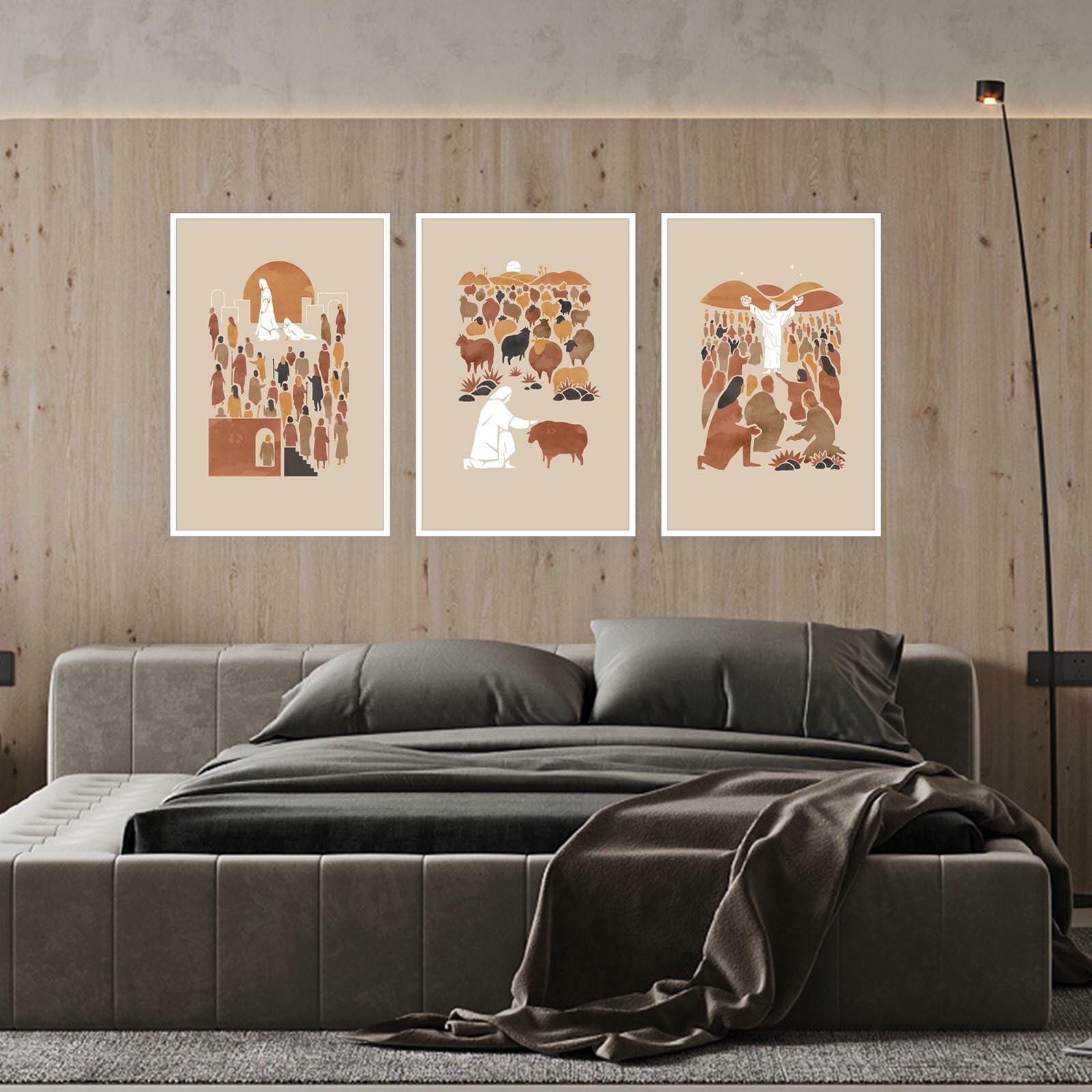 FBKDVC Christian Canvas Wall Art Set 3 Jesus Shepherd 16x24in Unframed