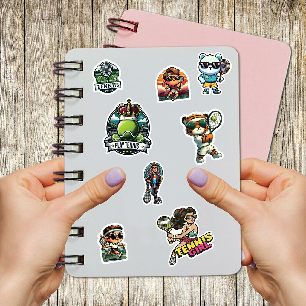 BIGZORO Tennis Stickers Waterproof Vinyl Decals 50 PCS Cartoon Sport