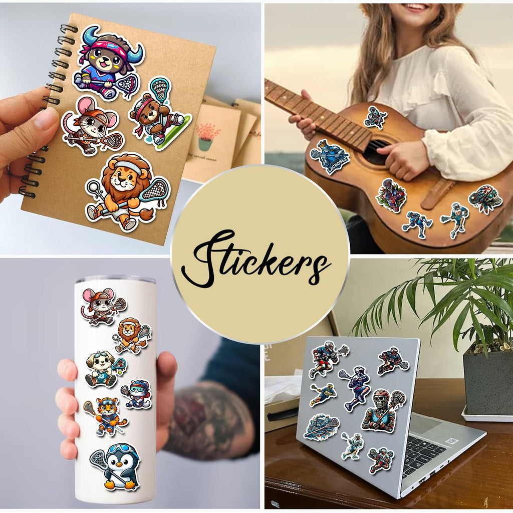 BIGZORO Lacrosse Stickers Waterproof Vinyl Decals 50 PCS Cartoon