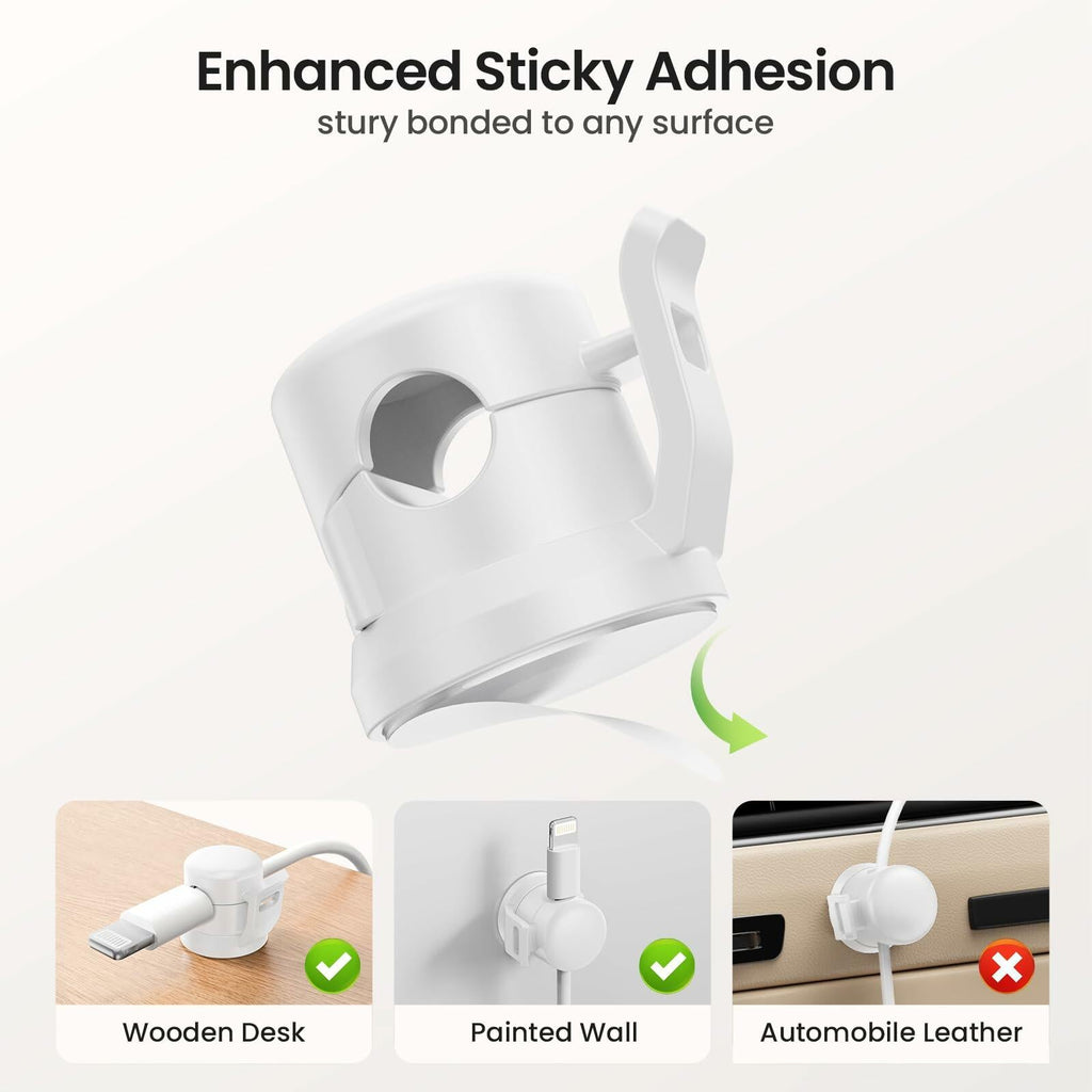 LOTUNY Cable Clips Adjustable Cord Holder White 8 Pack Adhesive