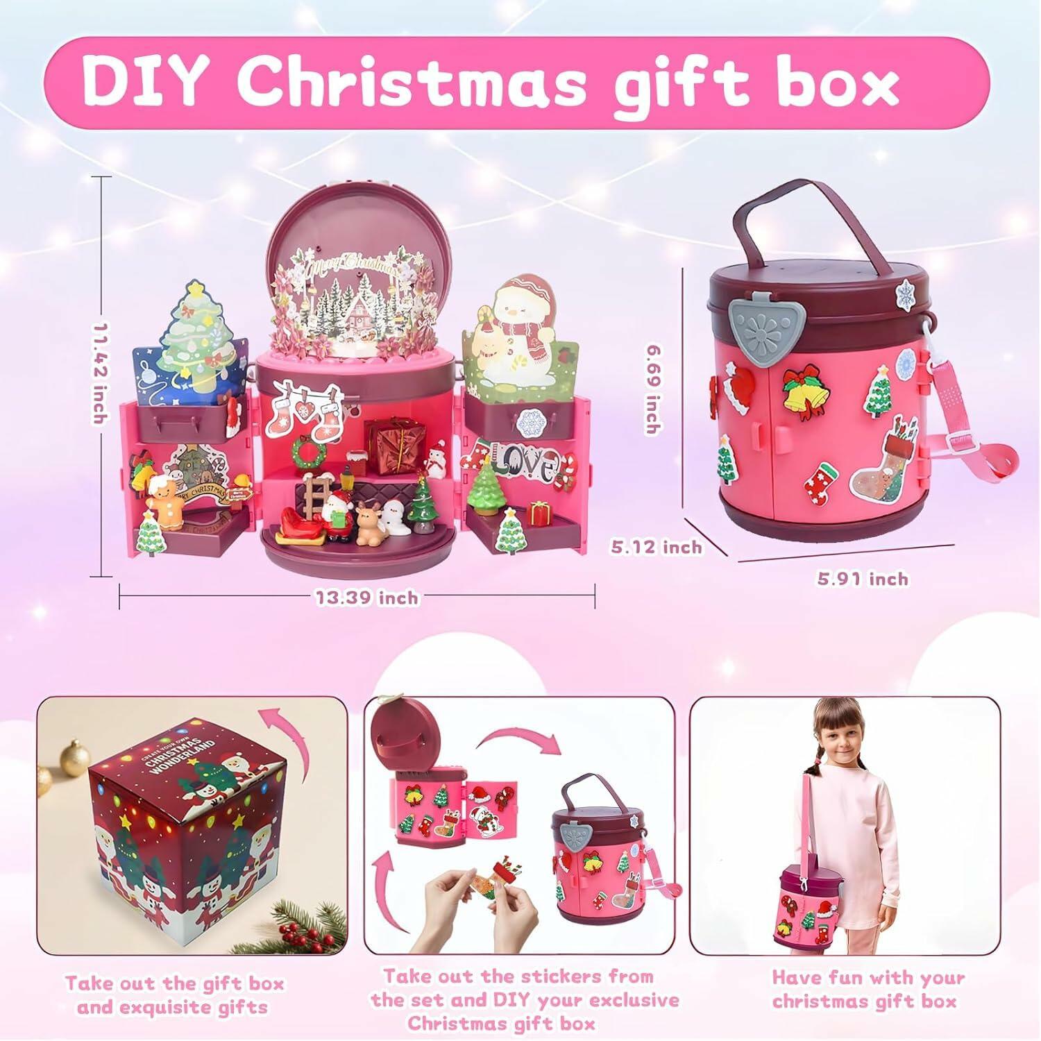 DZLHQON 2025 Kids DIY Christmas Organizer Bucket Pink Stickers Mini Toys