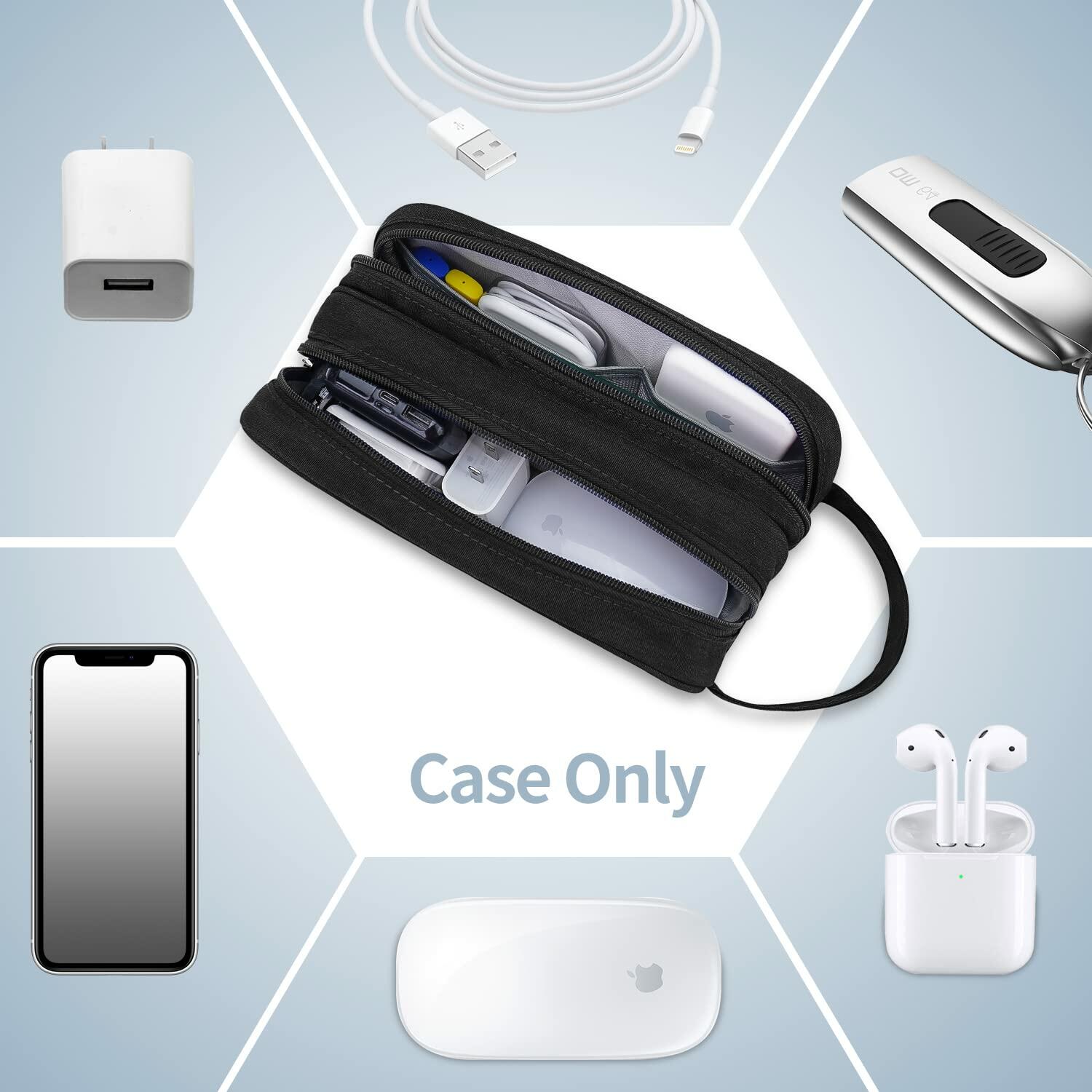 HESTECH Electronic Organizer Travel Cable Case Double Layer Medium Black 9x4x3.5
