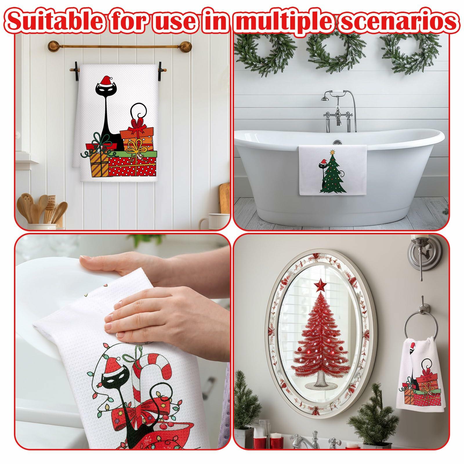 Tudomro Christmas Black Cat Kitchen Towels 16x24 4 Pcs Soft Absorbent