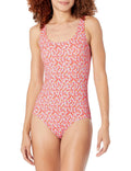 Amazon Essentials Women's One-Piece Coverage Swimsuit Pale Peach Micro Floral L