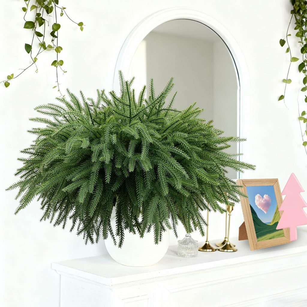 Dushle Norfolk Pine Branches 18in Artificial Greenery Stems 6 Count Green
