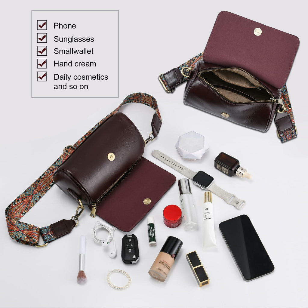 Yonami Genuine Leather Crossbody Purse Small Wine Versatile Everyday